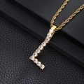 Detail of Letter L gold pendant necklace with cubic zirconia on black display stand - Letter L (Rope Chain) / Gold