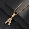 Hip hop iced out gold letter A pendant necklace with cubic zirconia and rope chain - Letter A (5507837524612)
