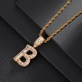Hip-hop gold capital B letter necklace with cubic zirconia stones on twisted chain - Letter B (5507837524613)