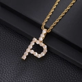 Detailed macro view of gold-plated twisted rope chain with iced out zircon letter P pendant - Letter P (Rope Chain) / Gold