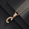 Macro detail of gold-plated letter C pendant with shimmering cubic zirconia and rope chain - Letter C (5507837524614)