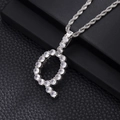 Macro detail of silver letter P pendant necklace with sparkling cubic zirconia inlay - Q-Silver