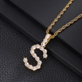 Close-up of hip hop letter S pendant with gold plating and paved zircon stones - Letter S (Rope Chain) / Gold