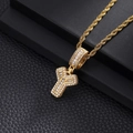 Macro shot of hip hop letter Y pendant with iced out cubic zirconia on gold rope chain - Letter Y / Gold