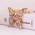 Porte-clés papillon coloré avec des strass étincelants et un anneau doré élégant - Coloré