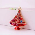 Portachiavi albero di Natale in smalto rosso con strass colorati e base in metallo oro - Rosso