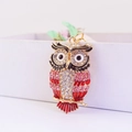 Cute owl keychain with colorful crystals and oil drop enamel for women handbag accessory - Red
