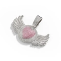 Hip-Hop-Halskette mit Herz-Engel-Flügel-Anhänger und rosa und weißen Strasssteinen - Rosa Strass Herz Flügel Anhänger Ohne Kette / Silber