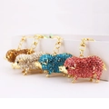 Porte-clés cochon du zodiaque en cristal en quatre couleurs avec strass brillants - Couleur Aléatoire