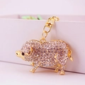 Portachiavi maialino in cristallo scintillante con metallo dorato e strass bianchi - Bianco
