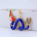 Porte-clés dragon en émail bleu avec détails dorés et cristaux étincelants - Bleu
