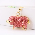 Portachiavi maialino in cristallo rosa con placcatura in oro e decorazione con strass - Rosa