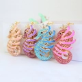 Sparkling sea horse keychain set with colorful rhinestones and gold lobster clasp - Individual Packaging / Random Color