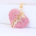 Portachiavi a cuore con strass rosa, base in lega dorata e design a cuore spezzato - Imballaggio Individuale / Rosa