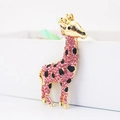 Porte-clés girafe en strass rose et alliage doré avec taches en émail noir - Emballage Individuel / Rose