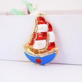 Gouden drakenboot sleutelhanger met emaille en gelukkige zeilboot patroon decoratie - Individuele OPP-zakverpakking / Kleurrijk