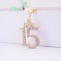 Portachiavi dorato numero 15 con decorazione corona scintillante e strass da regalo - Bianco