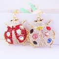 Sparkling rhinestone ladybug keychains in red and multicolor with gold metal finish - Mixed Color (Random)