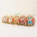 Set of five golden owl keychains with colorful rhinestones and floral enamel patterns - Random Color