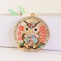 Colorful crystal owl keychain with rhinestone flowers and gold metal finish for bags - Colorful