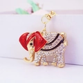 Portachiavi a forma di elefante dorato con strass brillanti e smalto rosso - Imballaggio Individuale (Singolo Sacchetto OPP) / Rosso