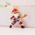 Porte-clés Père Noël rockstar avec émail rouge et strass brillants sur base dorée - Emballage Individuel / Père Noël Rock (Tel Que Sur La Photo)