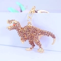 Porte-clés dinosaure en cristal étincelant avec alliage doré et strass champagne - Emballage individuel en sac OPP / Marron