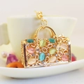 Portachiavi borsa incantevole con pietre opali colorate e strass su lega dorata - Oro Con Gemme Colorate