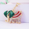 Portachiavi a forma di elefante verde e oro con strass e dettagli in smalto - Imballaggio Individuale (Singolo Sacchetto OPP) / Verde