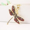 Golden dragonfly keychain with red and pink rhinestones for women's bags and keys - Pink Multi