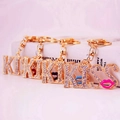 Portachiavi creativo KISS con strass scintillanti e ciondolo a labbra smaltate rosa - Grigio / Colore Casuale