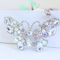 Portachiavi farfalla scintillante con strass AB colorati e moschettone in argento - Bianco AB
