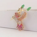 Porte-clés colibri doré créatif avec strass blancs et ailes en émail rose et violet - Rose Clair