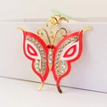 Exquisite gold butterfly keychain with red and white enamel and sparkling rhinestones - Pink