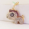Portachiavi a forma di leone con strass luccicanti e base in metallo dorato - Stile Leone / Viola
