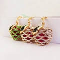 Sparkling rhinestone apple keychains with colorful crystals in gold metal plating - Random Color
