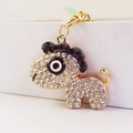 Sparkling rhinestone lion monster keychain with golden lobster clasp for bags and keys - Black