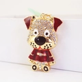 Porte-clés chiot dalmatien mignon avec cristaux étincelants et finition émail rouge - Café