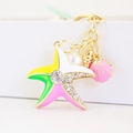 Cute colorful starfish shell keychain with enamel marine animal charms and pearls - Pink Yellow Multicolor