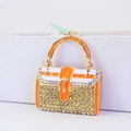 Porte-clés sac à main en strass orange et blanc avec cadre en métal doré et cristaux - Jaune Clair