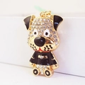 Porte-clés chien doré avec strass brillants et détails en émail noir élégant - Noir