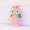 Colorful owl keychain with sparkling rhinestones and pink enamel for car key accessories - Pink