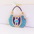 Exquisiter Handtaschen-Schlüsselanhänger mit blauen Steinen und Goldlegierung - Blau
