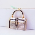 Goldener Handtaschen-Schlüsselanhänger mit Schwarz-Weiß-Emaille und Strasssteinen - Weiß