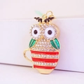 Creative crystal owl keychain featuring gold metal plating and vibrant rhinestone details - Red