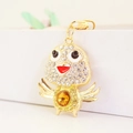 Creative cartoon chick keychain with amber gemstone and sparkling crystal wings decor - Yellow