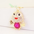 Pink crystal bird keychain with sparkling rhinestones and golden metal wings for women - Rose Red