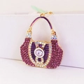 Exquisiter goldener Handtaschen-Schlüsselanhänger mit lila Strass und Kristallen - Lila