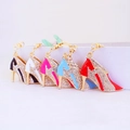 Colorful high heel shoe keychains with rhinestones and gold lobster clasp set - Random Color