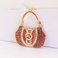 Exquisite crystal handbag keychain pendant with gold metal finish and brown rhinestones - Coffee